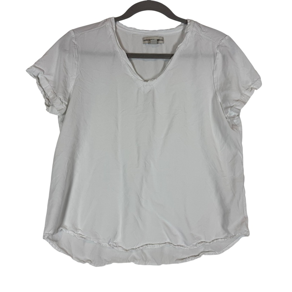 Alexander Jordan Blouse Womens Large White V Neck Short Sleeve Rayon Basic Top